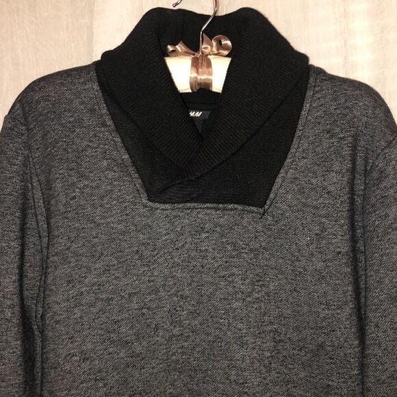 H&M M Gray Black Cotton/Polyester Blend Shawl Sweater - Picture 3 of 9